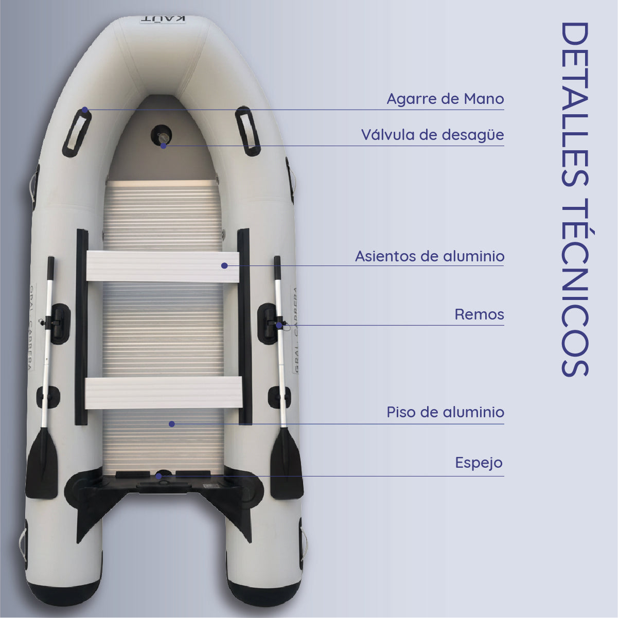 Bote Inflable 3.3 m - Piso alumnio - 4 personas - Gral. Carrera