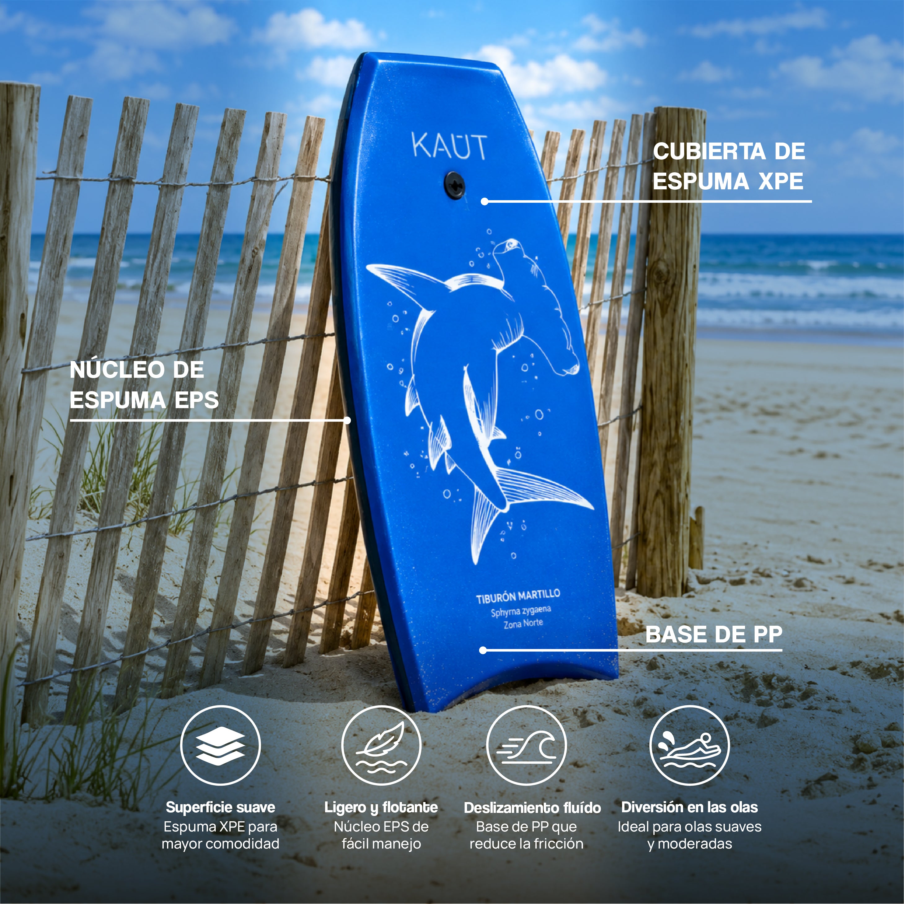 Tabla Bodyboard 41" pies / 103 cm Tiburón Martillo Azul