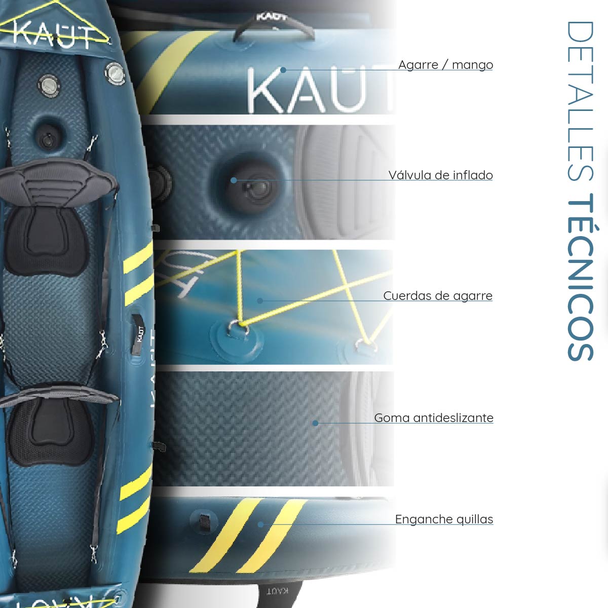 Kayak Inflable PVC Laminado 1-2 personas 345 cm - Cautín + Mochila & Accesorios