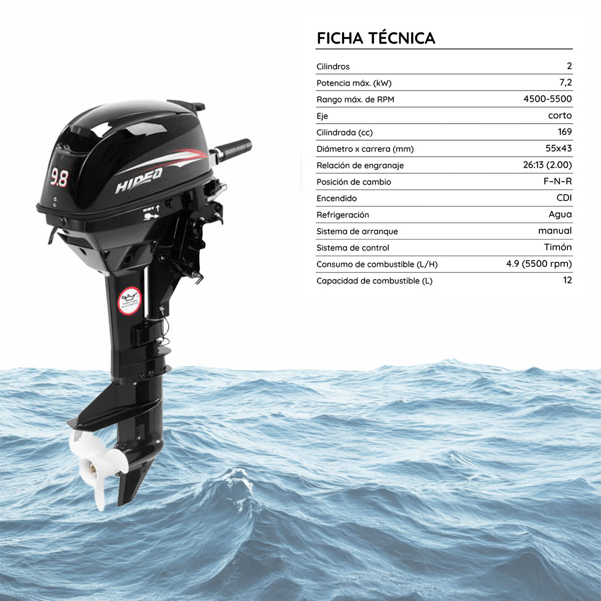 Motor Hidea Fuera Borda 9.8 HP 2 Tiempos