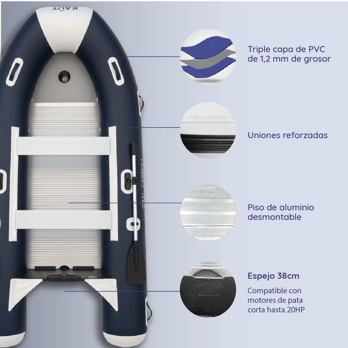 Bote Inflable 3.3 m - Piso alumnio - 4 personas - Gral. Carrera