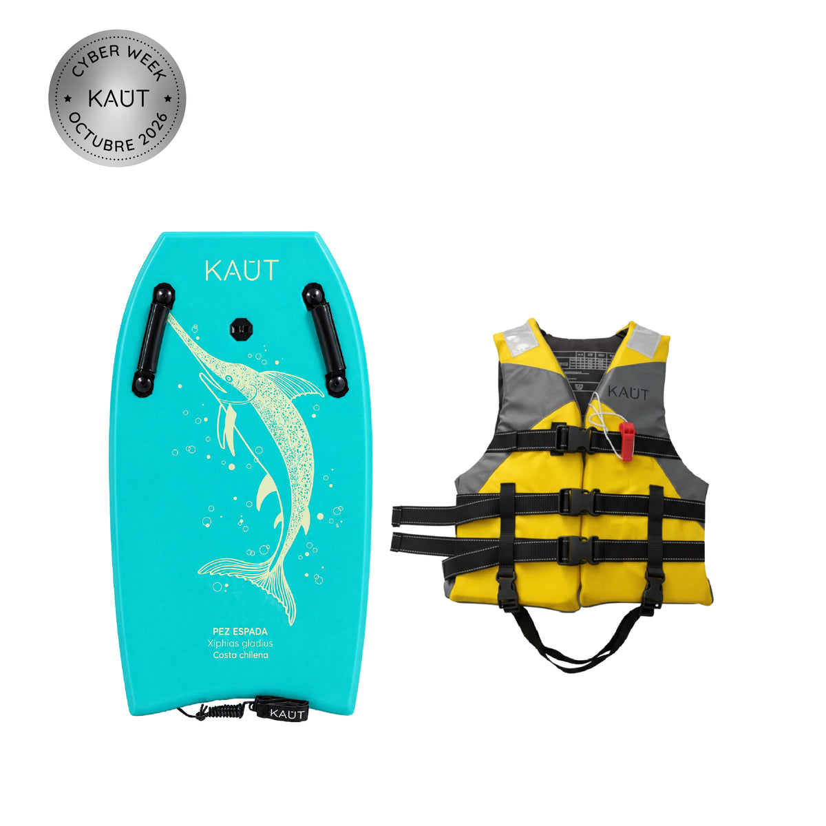 Pack Bodyboard 84 cm Pez Espada + Salvavidas Niño