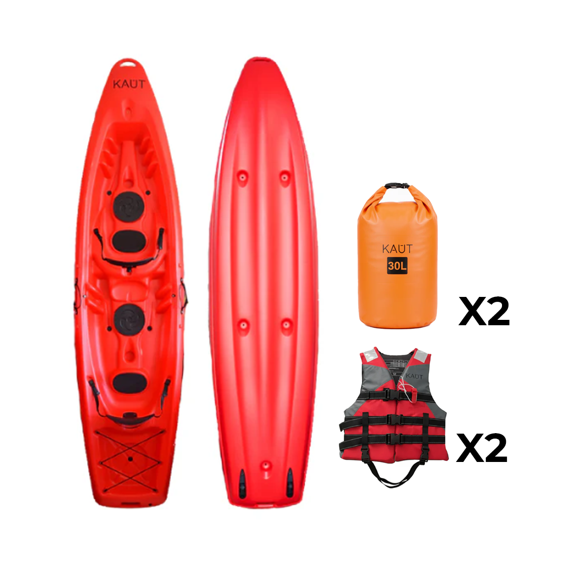 Pack Kayak Rígido Familiar 2 pp + 2 remos + 2 Salvavidas + Bolsa Seca 30 L