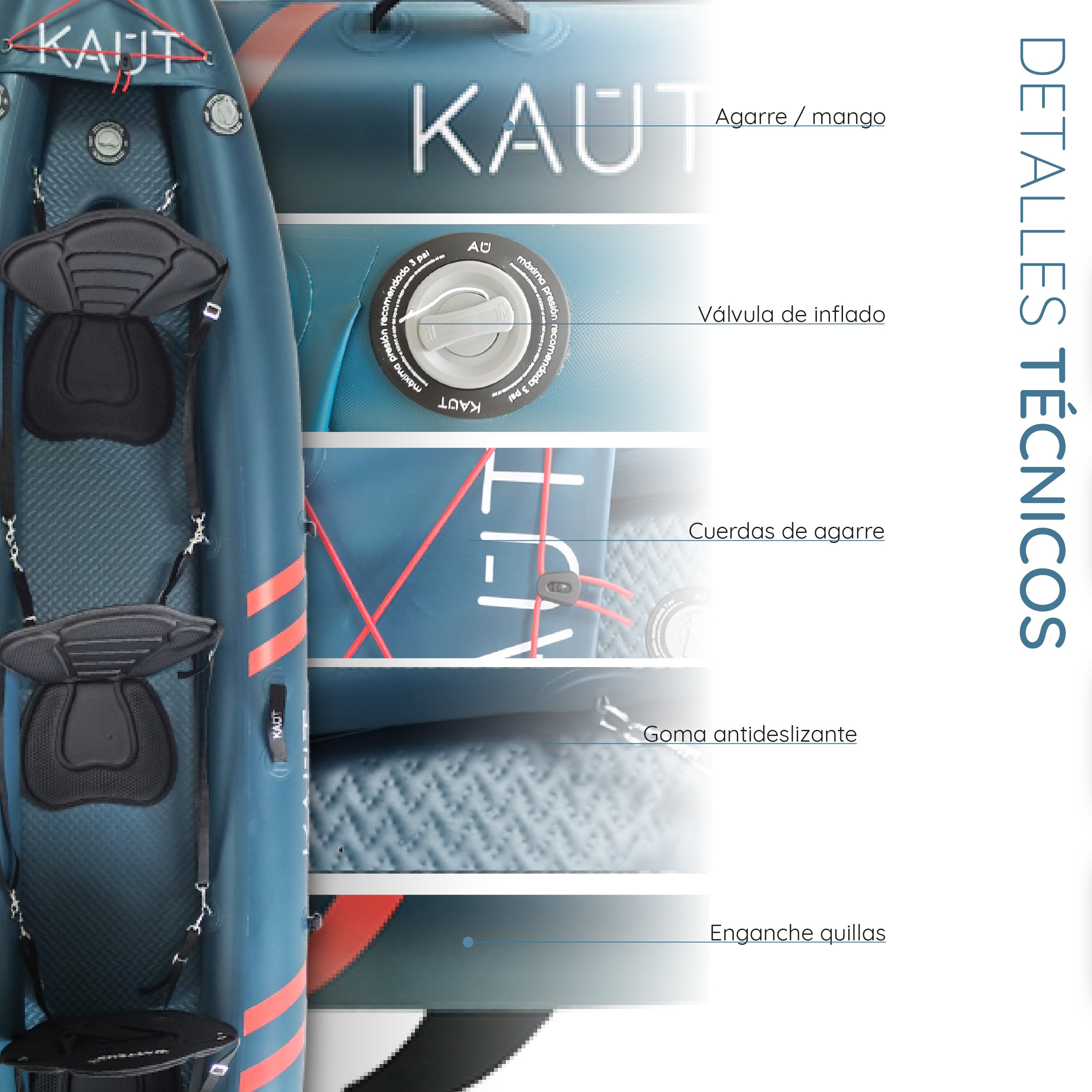 Kayak Inflable PVC Laminado 2-3 personas 410 cm - Toltén + Mochila & Accesorios
