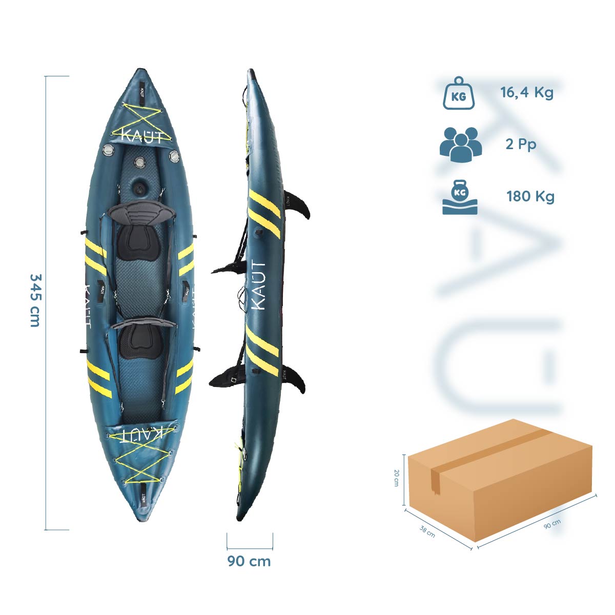 Kayak Inflable Profesional PVC Laminado Doble 1-2 personas 345 cm - Cautín + Mochila & Accesorios + TestDrive Laguna Aculeo