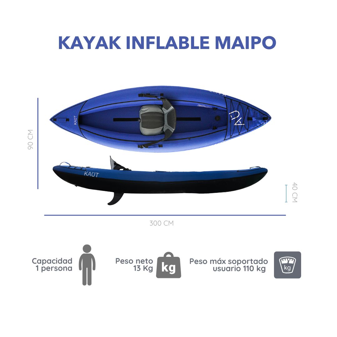 Kayak Inflable Profesional Single 1 persona 300 cm  - Maipo + Mochila & Accesorios + TestDrive Laguna Aculeo