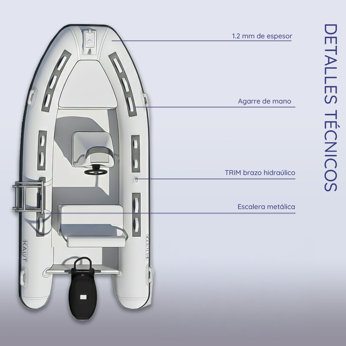 Bote Semirrigido 5 personas 390 cm - Caburga Gris Claro