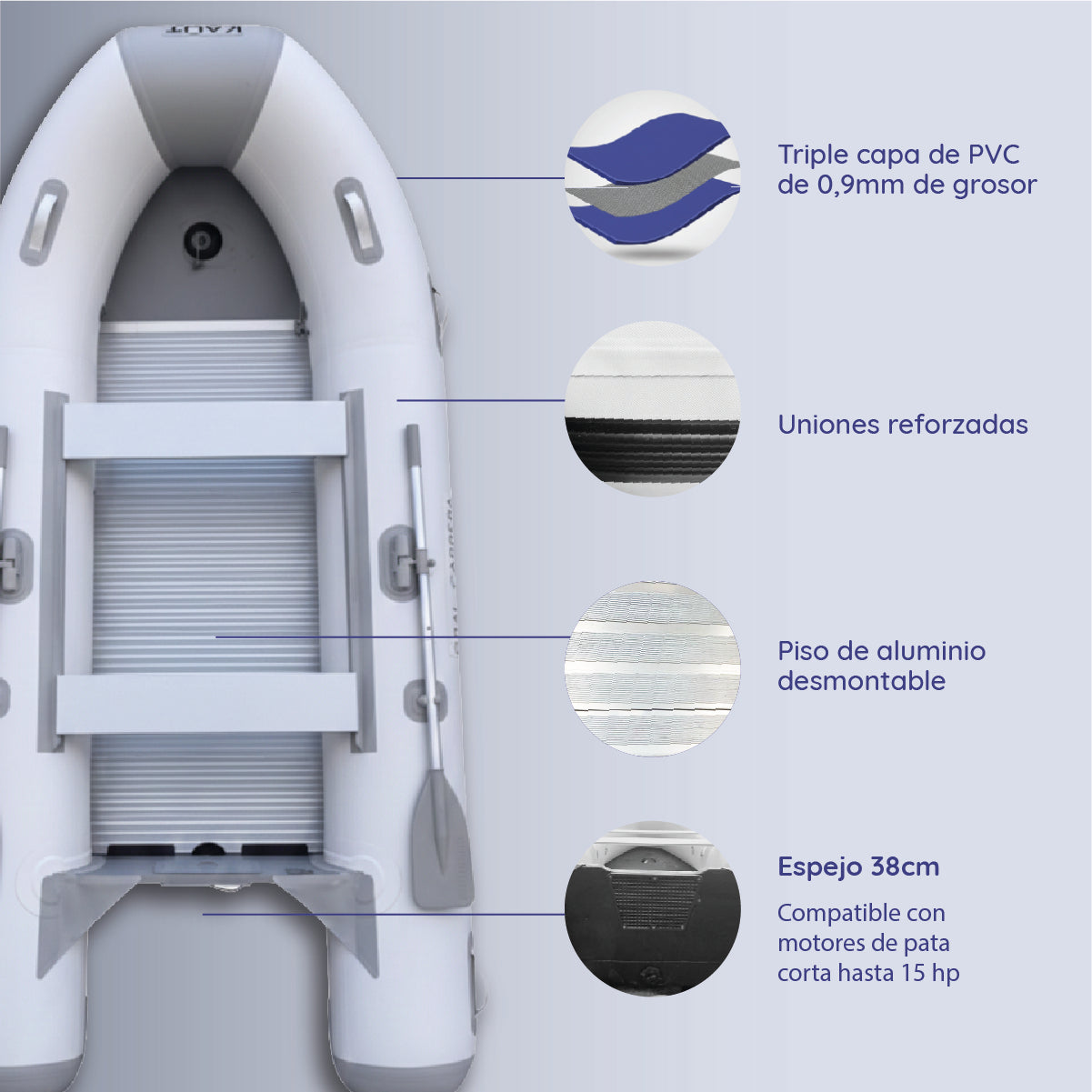 Bote Inflable 3.3 m - Piso alumnio - 4 personas - Gral. Carrera