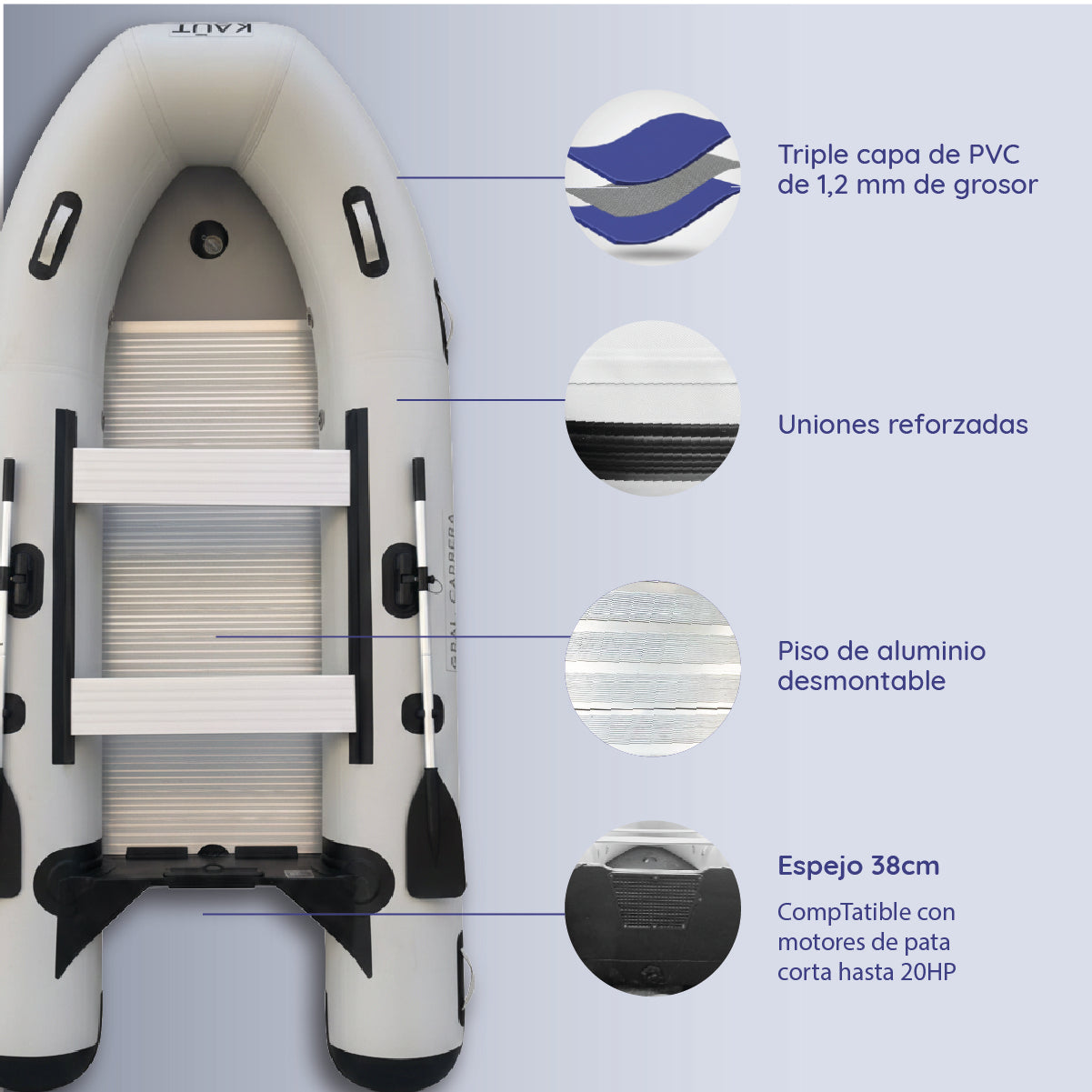 Bote Inflable 3.3 m - Piso alumnio - 4 personas - Gral. Carrera
