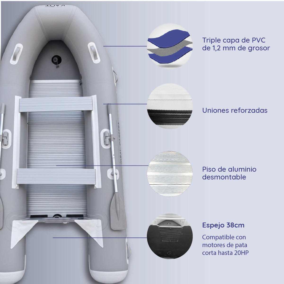 Bote Inflable 3.3 m - Piso alumnio - 4 personas - Gral. Carrera
