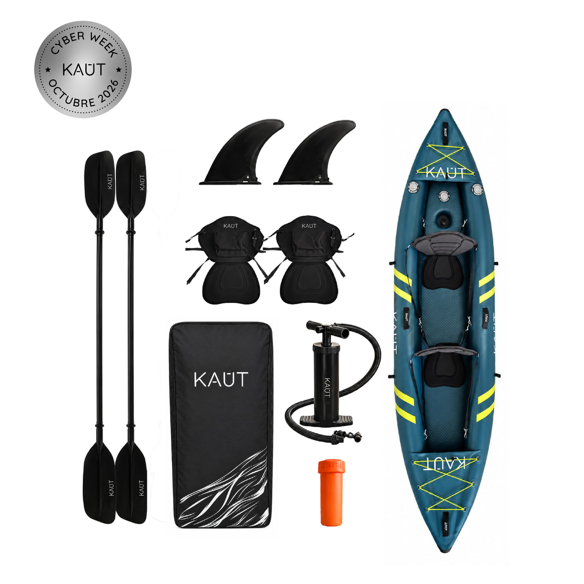 Kayak Inflable PVC Laminado 1-2 personas 345 cm - Cautín + Mochila & Accesorios