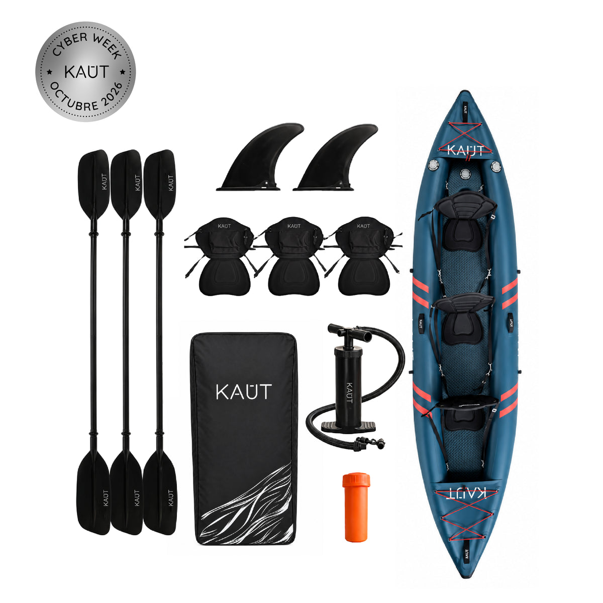 Kayak Inflable PVC Laminado 2-3 personas 410 cm - Toltén + Mochila & Accesorios